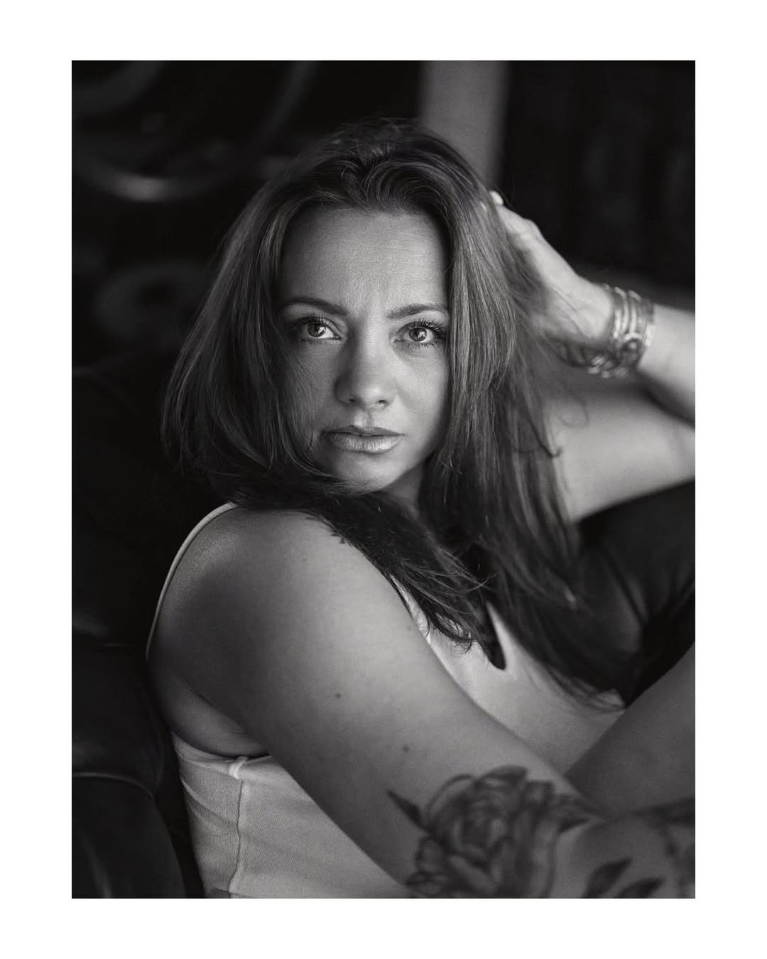 Classic black-and-white portrait of Cécile